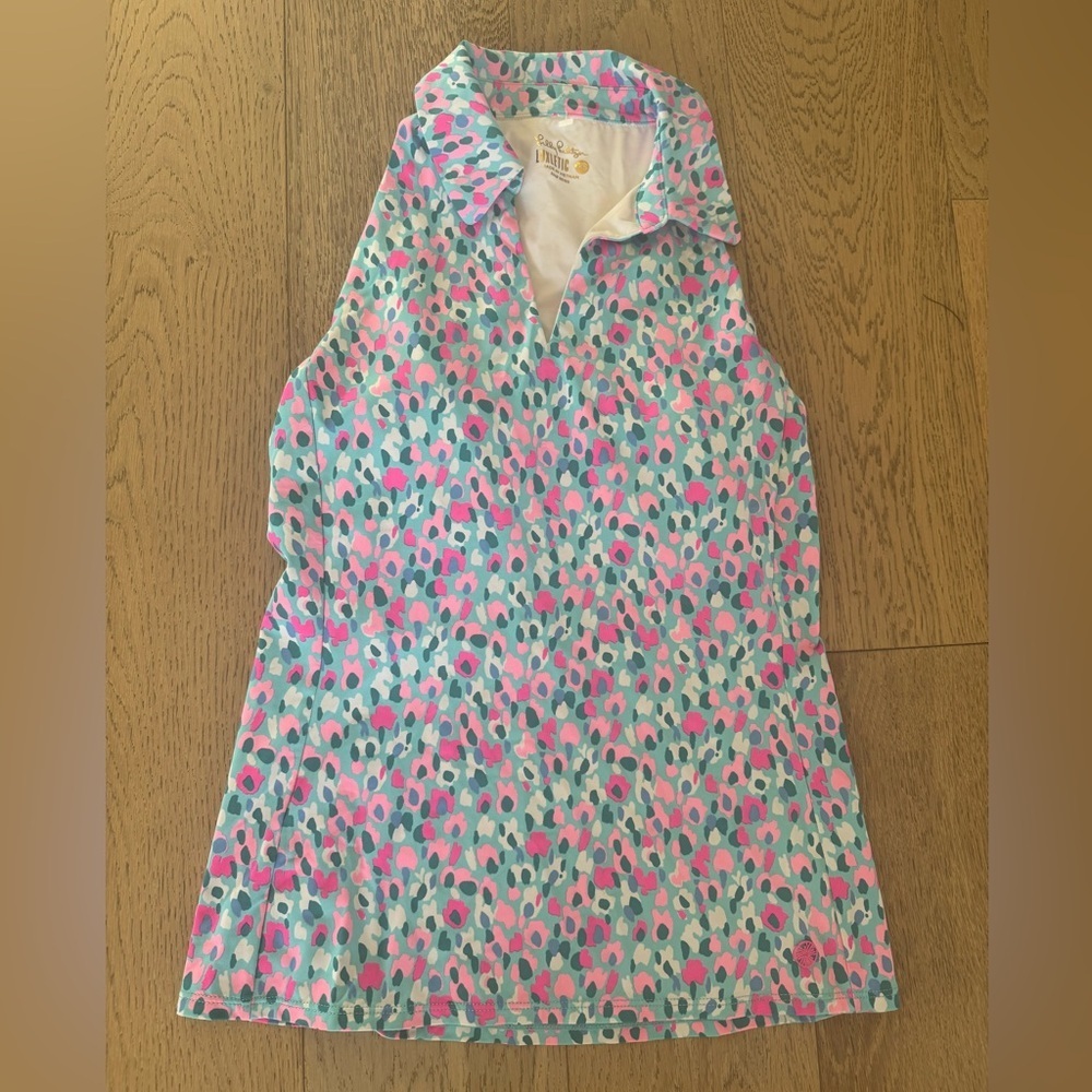 Lilly Pulitzer Pink Teal White Printed Sleeveless Polo Tank